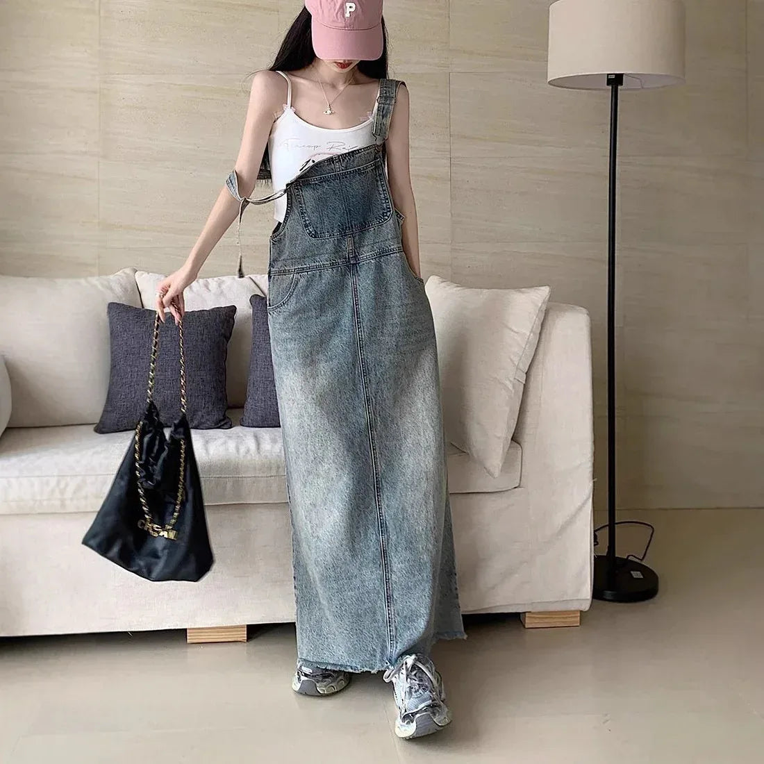 Retro Denim Strap Dress 2026 - Sleeveless Long Skirt Dress - DanaFashionstore