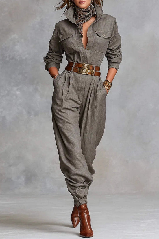 New Women's Long-sleeved Lapel Jumpsuit Women