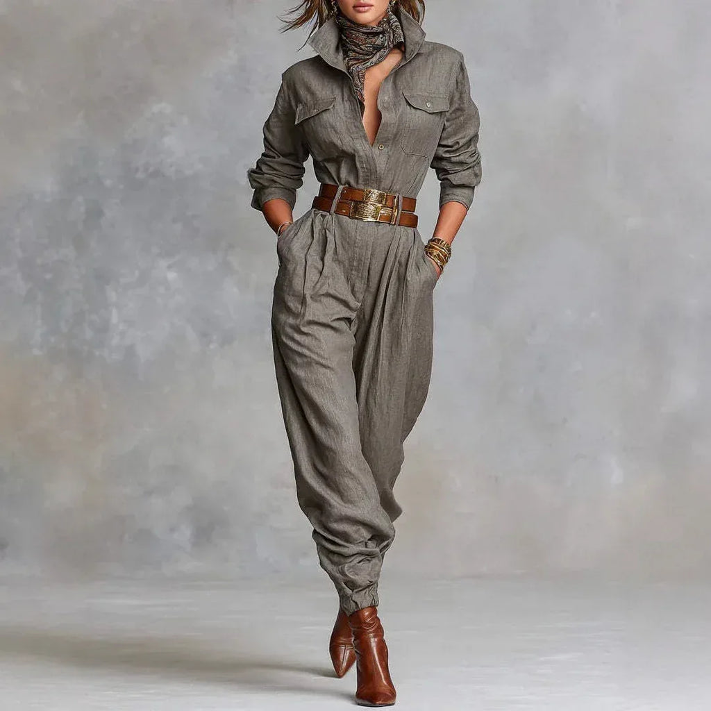 Long-Sleeved Lapel Jumpsuit Women 2026 - Professional Casual Jumpsuit - DanaFashionstore