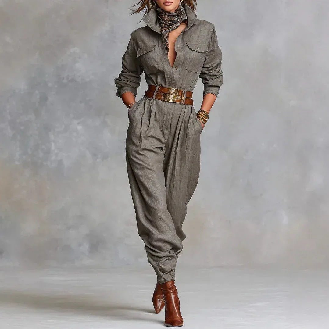 Long-Sleeved Lapel Jumpsuit Women 2026 - Professional Casual Jumpsuit - DanaFashionstore