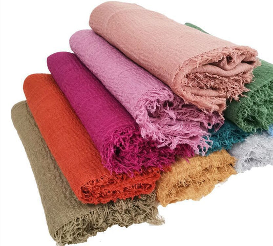 Pleated Viscose Yarn Monochrome Scarf Natural Wrinkled Cotton And Linen Burrs