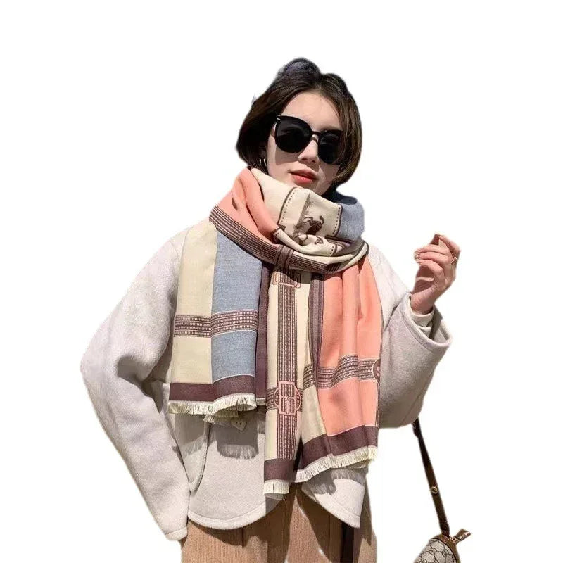 Korean Style Contrast Color Artificial Cashmere Scarf Women's New Winter - DanaFashionstore