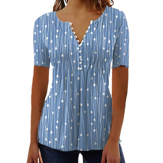 European And American Spring And Summer V-collar Polka Dot Short Sleeve