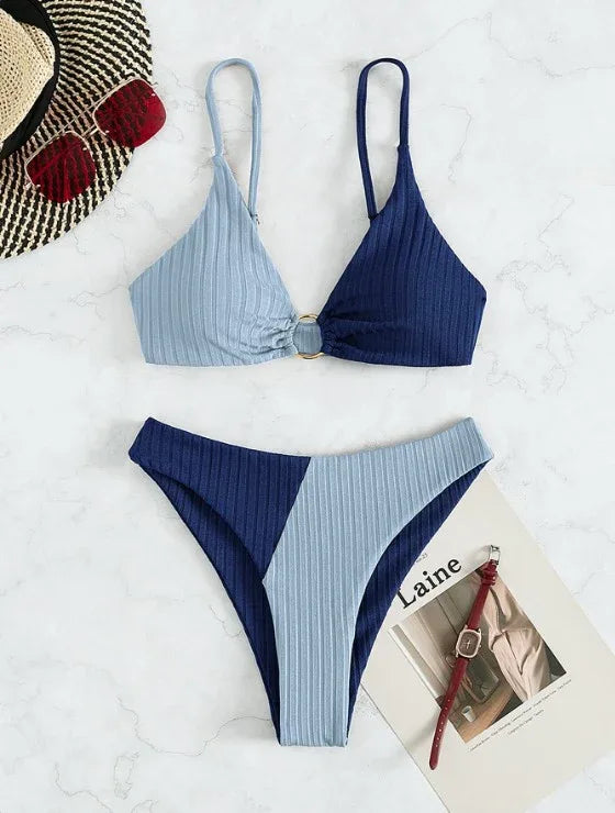 Solid Color Stitching Bikini - DanaFashionstore