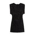 Fashion Sexy Beads Decoration Lace-up Crew Neck Dress