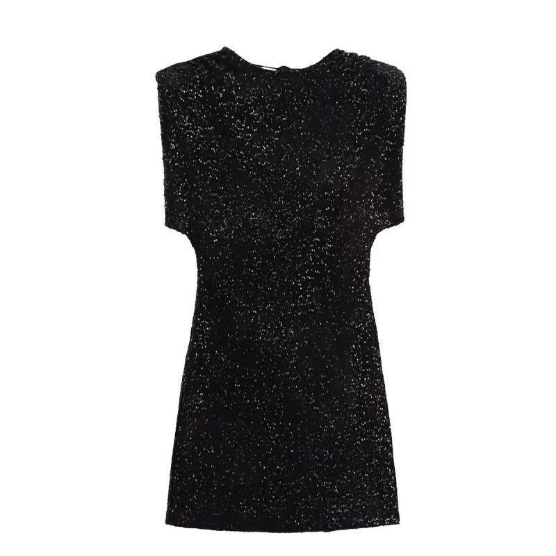 Fashion Sexy Beads Decoration Lace-up Crew Neck Dress
