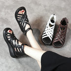 New Ethnic Style Retro Wedge Sandals Women's Casual Bag Heel Sandal Boots Cowhide Fish Mouth Sandals - DanaFashionstore
