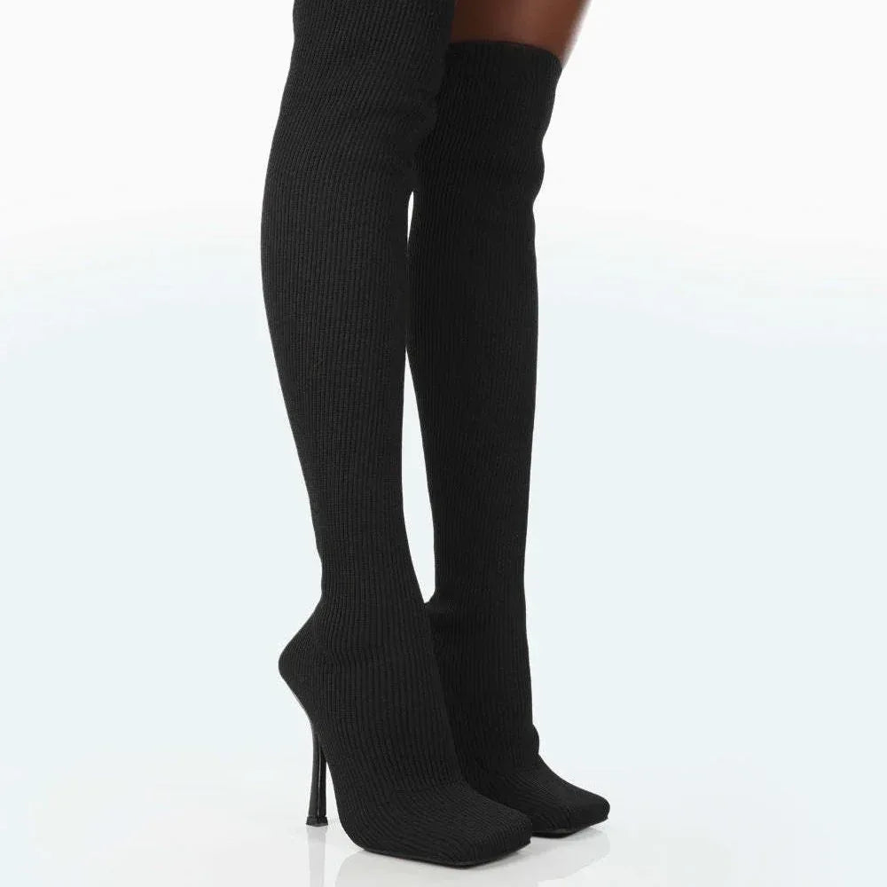Europe And The United States Foreign Trade Large Size High With Fine Heel Stretch Boots Female - DanaFashionstore