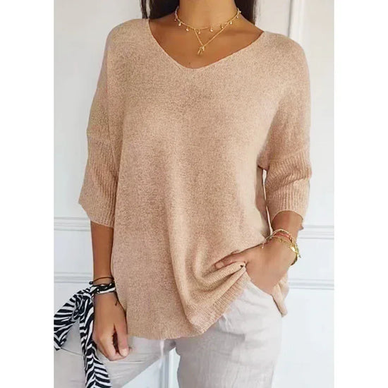 Solid Long Sleeve Sweater Slimming V-neckline Knitwear Women's Bottoming Shirt - DanaFashionstore