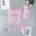 Embroidered Split Sexy Suspenders Underwear Overall Dress Suit Stockings Three-piece Set - DanaFashionstore