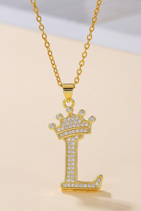 1PCS Fashionable Gold Diamond Crown Uppercase Letter Popular Pendant Necklace Suitable For Daily Use Festivals Parties Gifts Jewelry Set