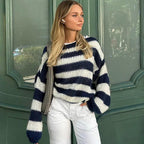 Loose Striped Pullover Sweater Fashion Versatile Long-sleeved Knitted Tops For Women Clothing - DanaFashionstore