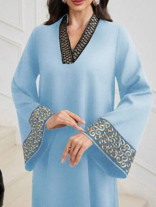 Embroidered Trim V-neck Light Luxury Dress