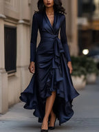 V-Neck Waist Trimming Ruffle Dress 2026 - Elegant Fitted Dress - DanaFashionstore