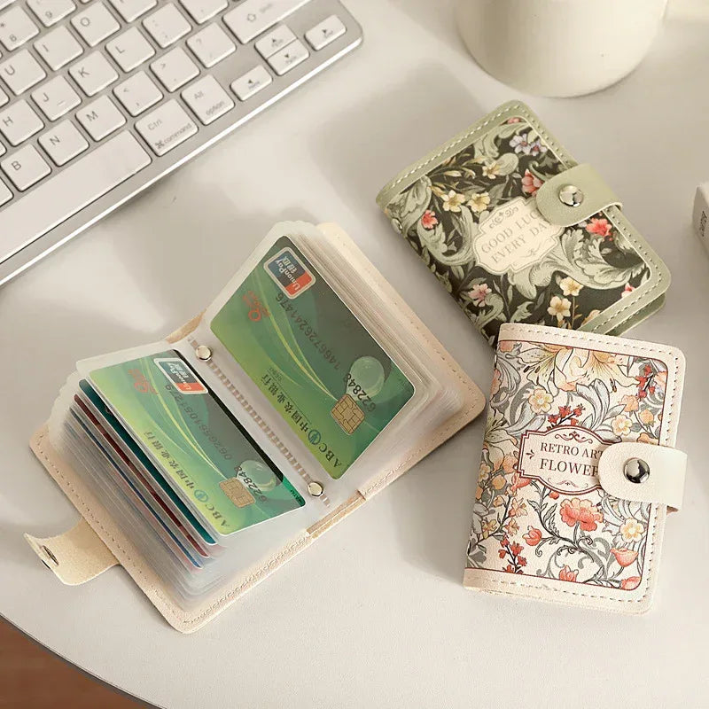 Women's Flower Oil Painting Retro Style Large Capacity Card Holder - DanaFashionstore