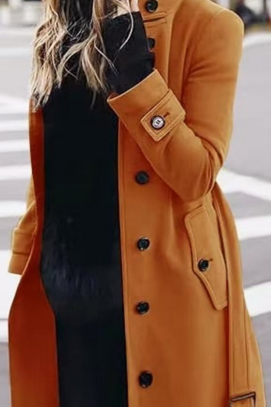 Autumn Winter New Woolen Coat Women's Slim Fit Cardigan Large Coat Women Long Sleeve Single Breasted Stand Collar Woolen Coat