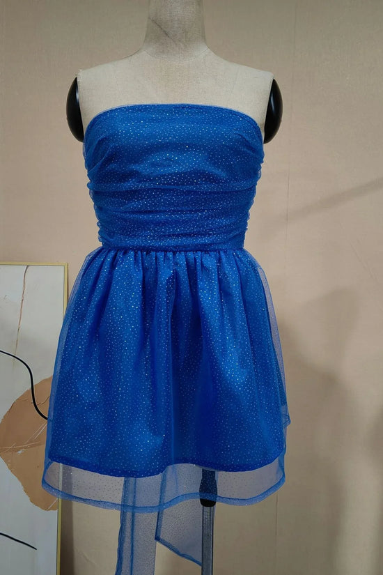 Tube Top Lace Dress With Back Bow-knot Summer Fashion Temperament Mesh Stitching Off-neck Short Skirt - DanaFashionstore