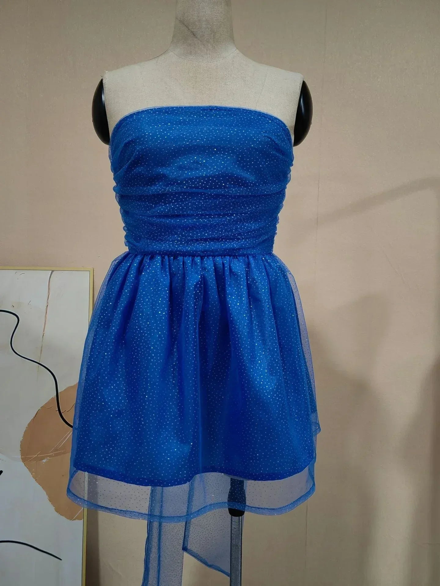 Tube Top Lace Dress With Back Bow-knot Summer Fashion Temperament Mesh Stitching Off-neck Short Skirt - DanaFashionstore