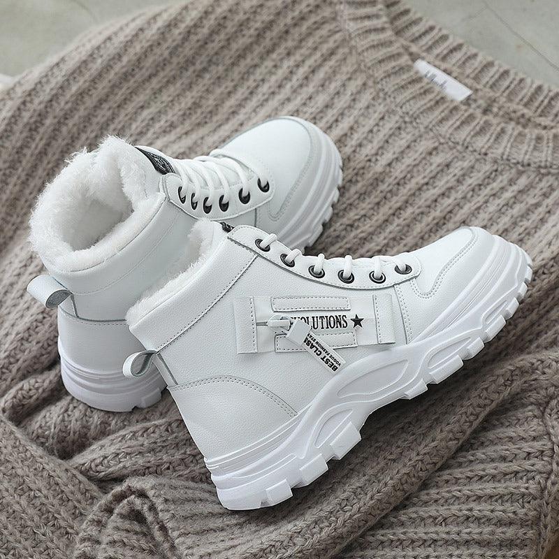 Fleece Lace-up Boots Winter Warm Short Plush High-top Shoes - DanaFashionstore