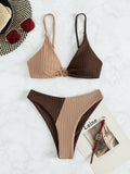 Solid Color Stitching Bikini - DanaFashionstore