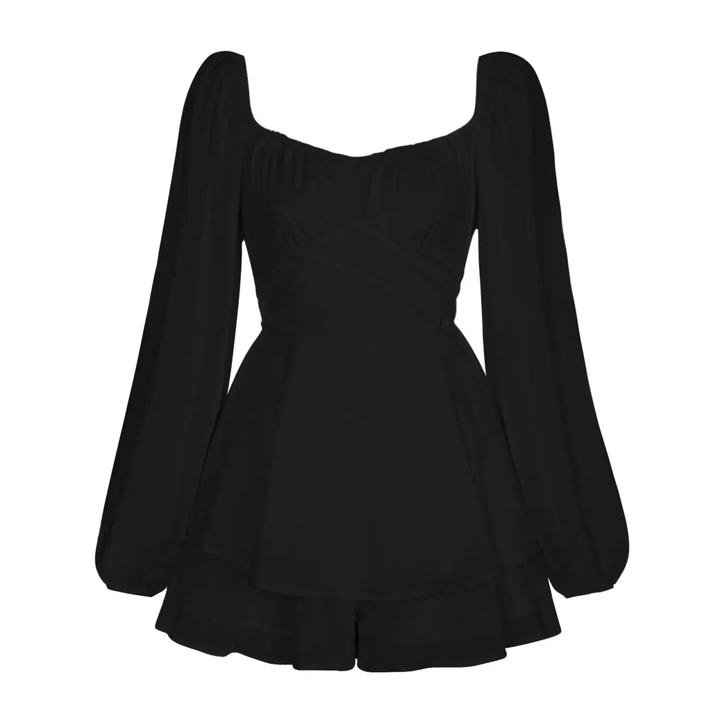 Women Jumpsuit Short Puff Sleeve Fashion Ruffle Shorts - DanaFashionstore