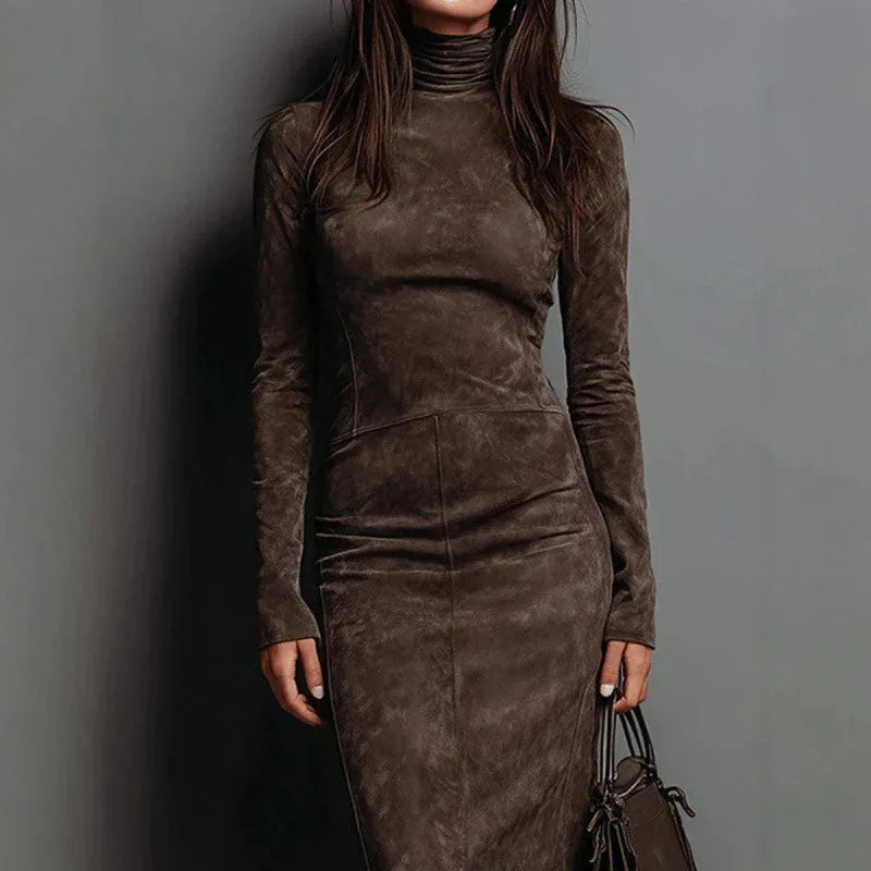 Turtleneck Long-sleeved Dress Fashion Sexy Slim-fitting Bodycon Long Dresses Women's Clothing - DanaFashionstore
