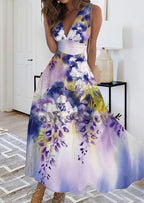 Summer New V-neck Fashion Digital Printing Maxi Dress