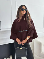 New Stand Collar Batwing Sleeves Cloak Top With Belt Ins Fashion Temperament Jacket Woolen Sweater Outwear For Women Clothing - DanaFashionstore