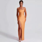 Premium Satin Sleeveless Sexy Backless Lace Up Dress