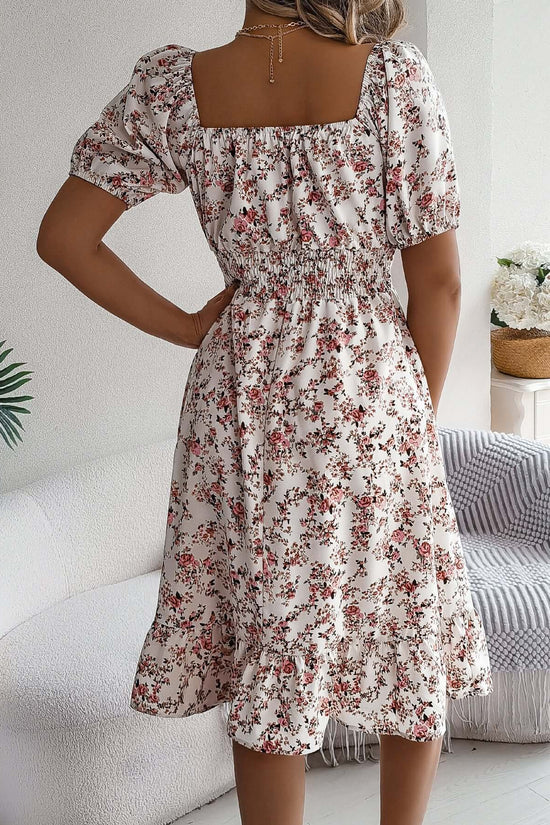 Floral Print Square Collar Dress Summer Fashion Ruffles Dresses Women's Clothing $49.99 Dana Fashion Color: Black Size: L Women's clothing Overview: Unique design, stylish and beautiful. Good material, comfortable wear. A variety of colors, any choice. Pr
