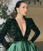 Women's Long Sleeve Sequin V-neck Sequins Evening Dress - DanaFashionstore