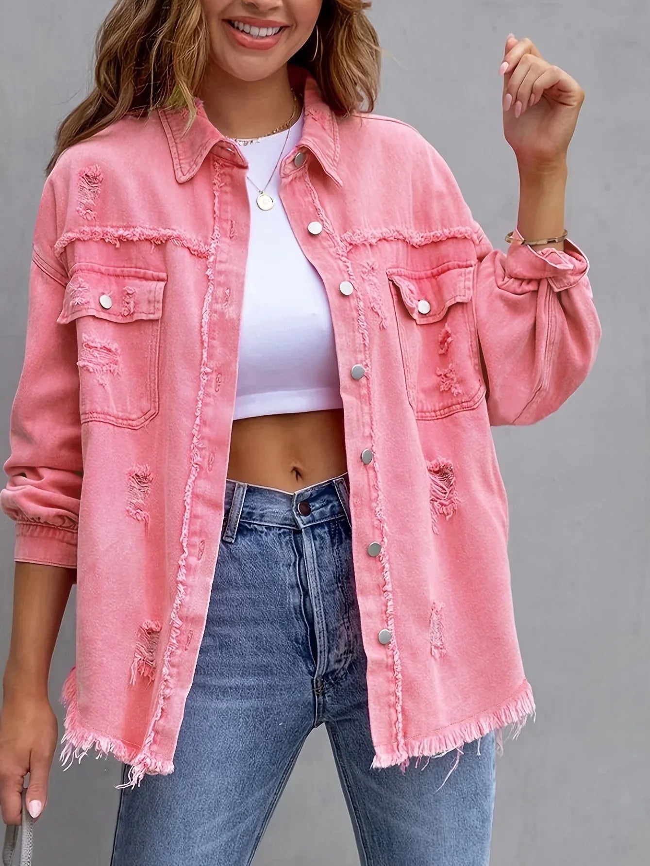 Fashion Ripped Shirt Jacket Female Autumn And Spring Casual Tops Womens Clothing - DanaFashionstore