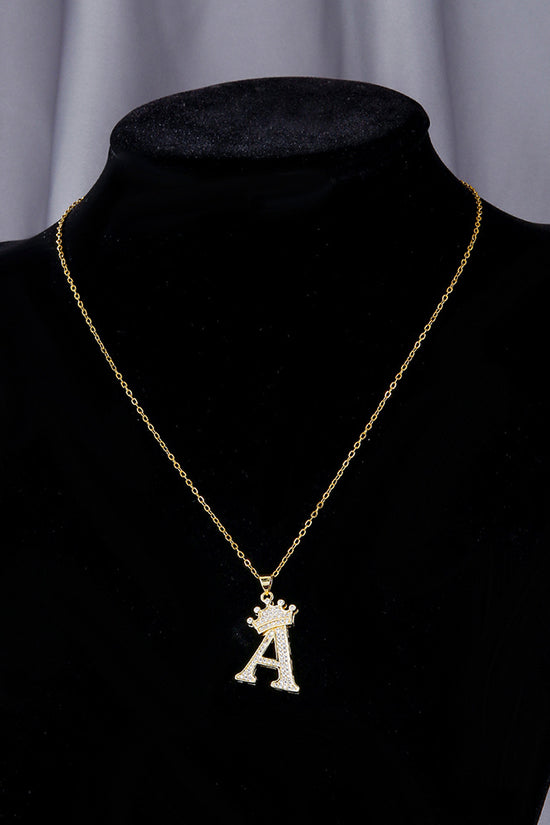 1PCS Fashionable Gold Diamond Crown Uppercase Letter Popular Pendant Necklace Suitable For Daily Use Festivals Parties Gifts Jewelry Set