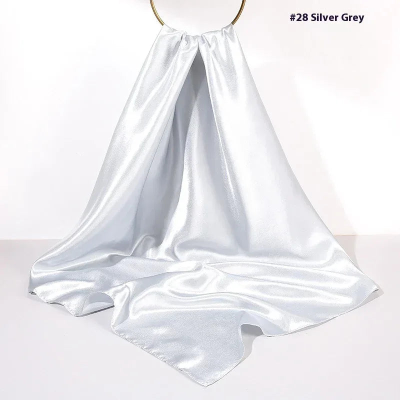 Pure Color Silk Scarf Artificial Silk 90cm Shiny Satin Shawl - DanaFashionstore