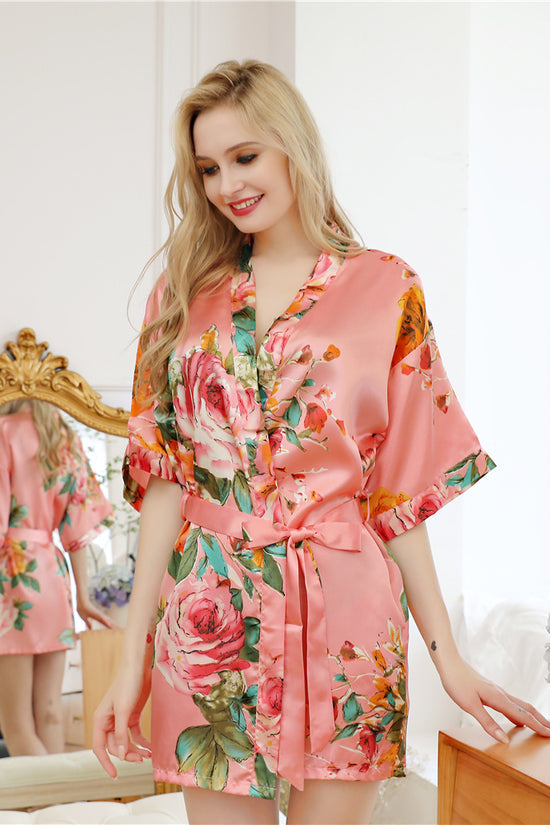 Hand-painted peony simulation silk nightgown - Dana Fashion