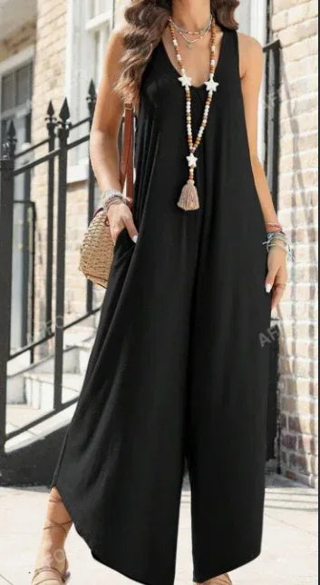 V-Neck Trumpet Wide Leg Jumpsuit 2026 - Elegant Flared Jumpsuit - DanaFashionstore