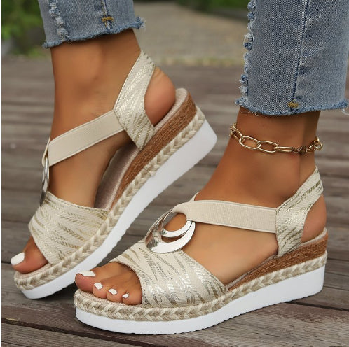 Plus Size Women's Metal Buckle Decorative Hemp Rope Sandals