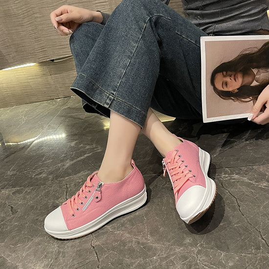 Plus Size Solid Color Low Cut Fashion Round Head Lace-up Platform Women's Casual Pumps