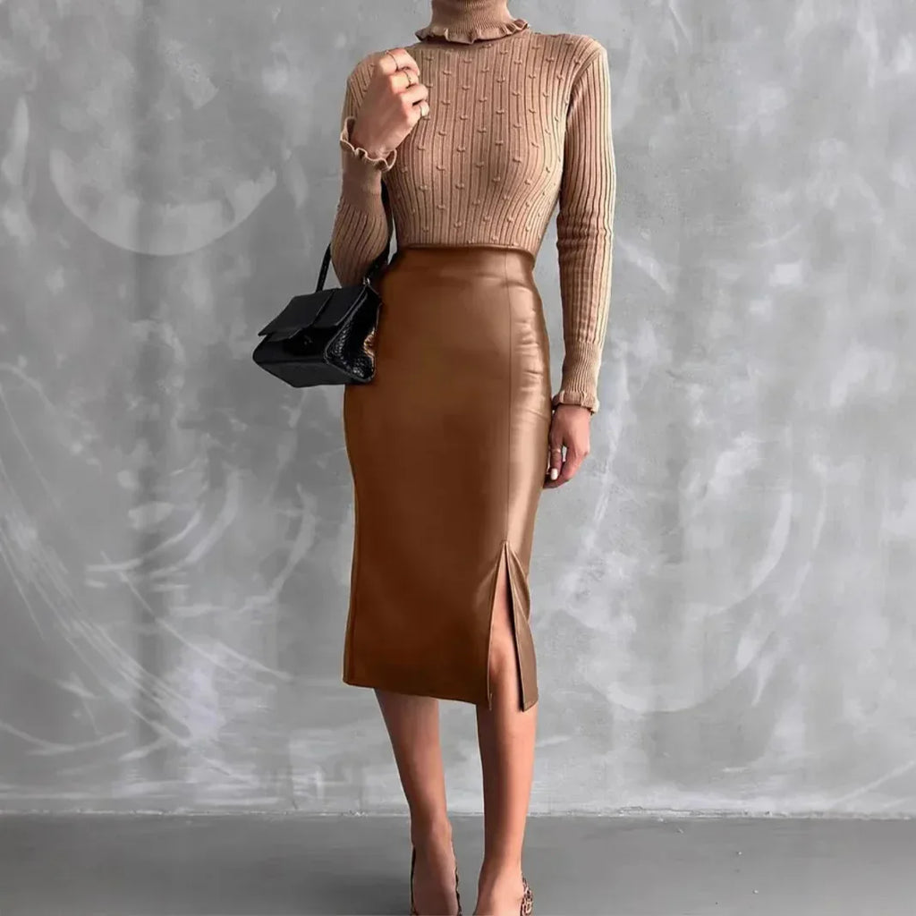 High Waist Slimming All-matching Hip Split PU Leather Skirt - DanaFashionstore