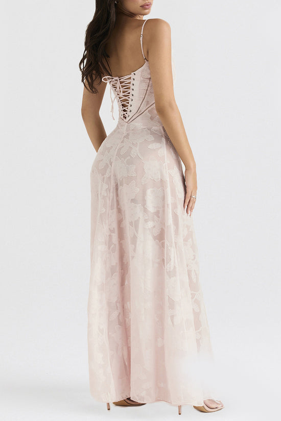 Sexy Flowers Lace Suspender Dress Summer Fashion Slim Back Lace-up Long Dresses Party Evening Club Clothing For Women