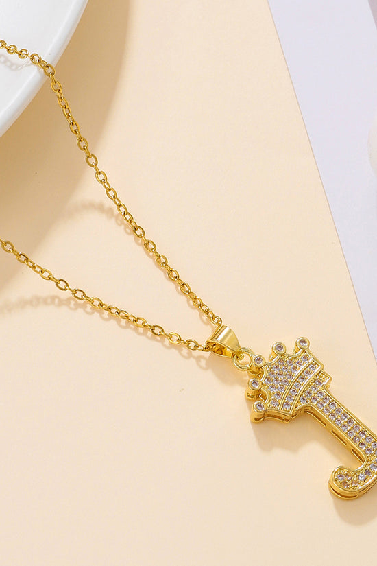 1PCS Fashionable Gold Diamond Crown Uppercase Letter Popular Pendant Necklace Suitable For Daily Use Festivals Parties Gifts Jewelry Set