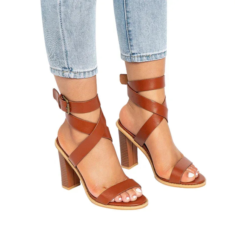 Plus-size sandals for women with chunky heels - DanaFashionstore