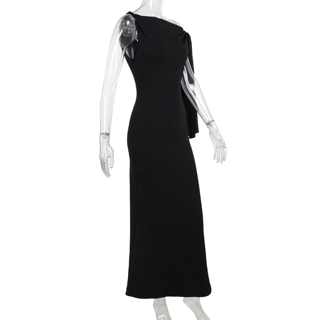 One-shoulder Ribbon Long Dress Ins Fashion Slim Sleeveless Dresses For Evening Party Club Clothing Women - DanaFashionstore