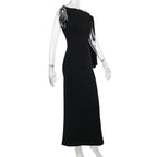 One-shoulder Ribbon Long Dress Ins Fashion Slim Sleeveless Dresses For Evening Party Club Clothing Women - DanaFashionstore