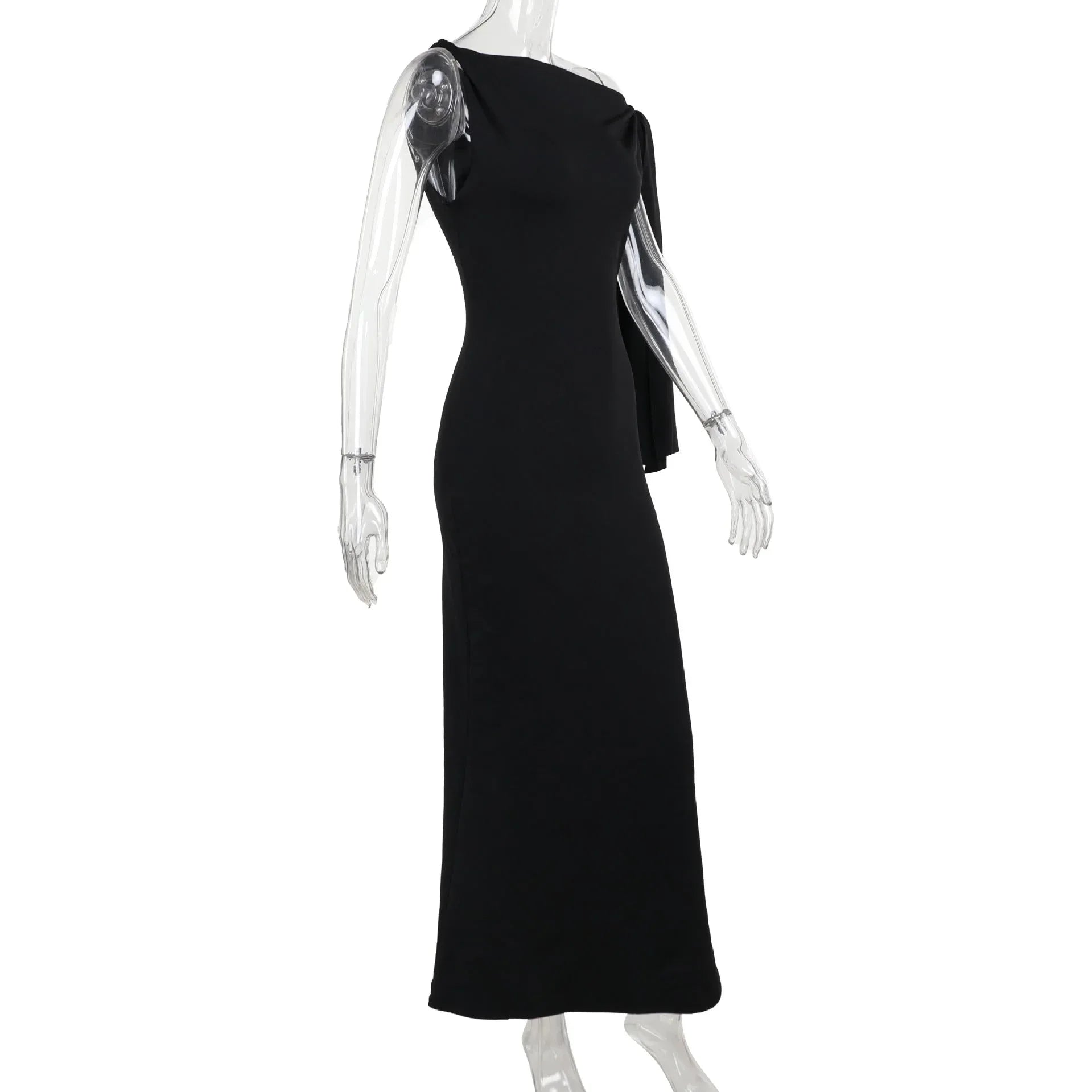 One-shoulder Ribbon Long Dress Ins Fashion Slim Sleeveless Dresses For Evening Party Club Clothing Women - DanaFashionstore