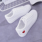 Fashion New Woman PU Leather Shoes Ladies Breathable Cute Heart Flats Casual Shoes White Sneakers - DanaFashionstore