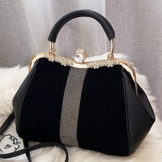 Autumn And Winter Diamond-embedded All-match Horse Hair-like Handbag - Dana Fashion