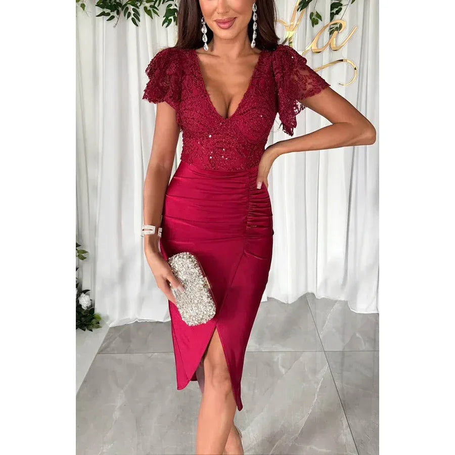 Casual Short Sleeve Split Dress Women - DanaFashionstore