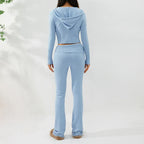 Hoodie Suit Women Leisure Sexy Zip Long Sleeve Sweater And High Waist Long Pants Set - DanaFashionstore