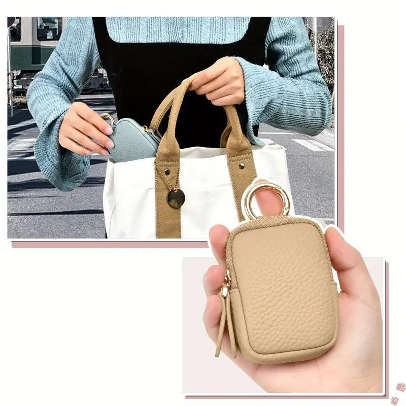 Leather Coin Purse, Small Change Purse Keychain Wallet For Women, Mini Coin Pouch With Zipper - Dana Fashion
